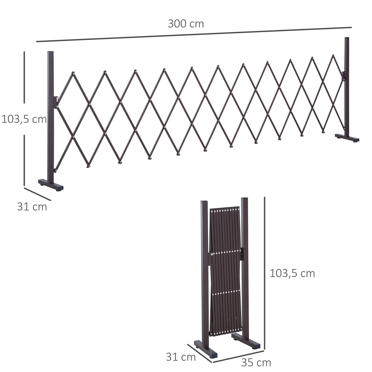 Retractable aluminum scissor gate - 35-300 cm, brown