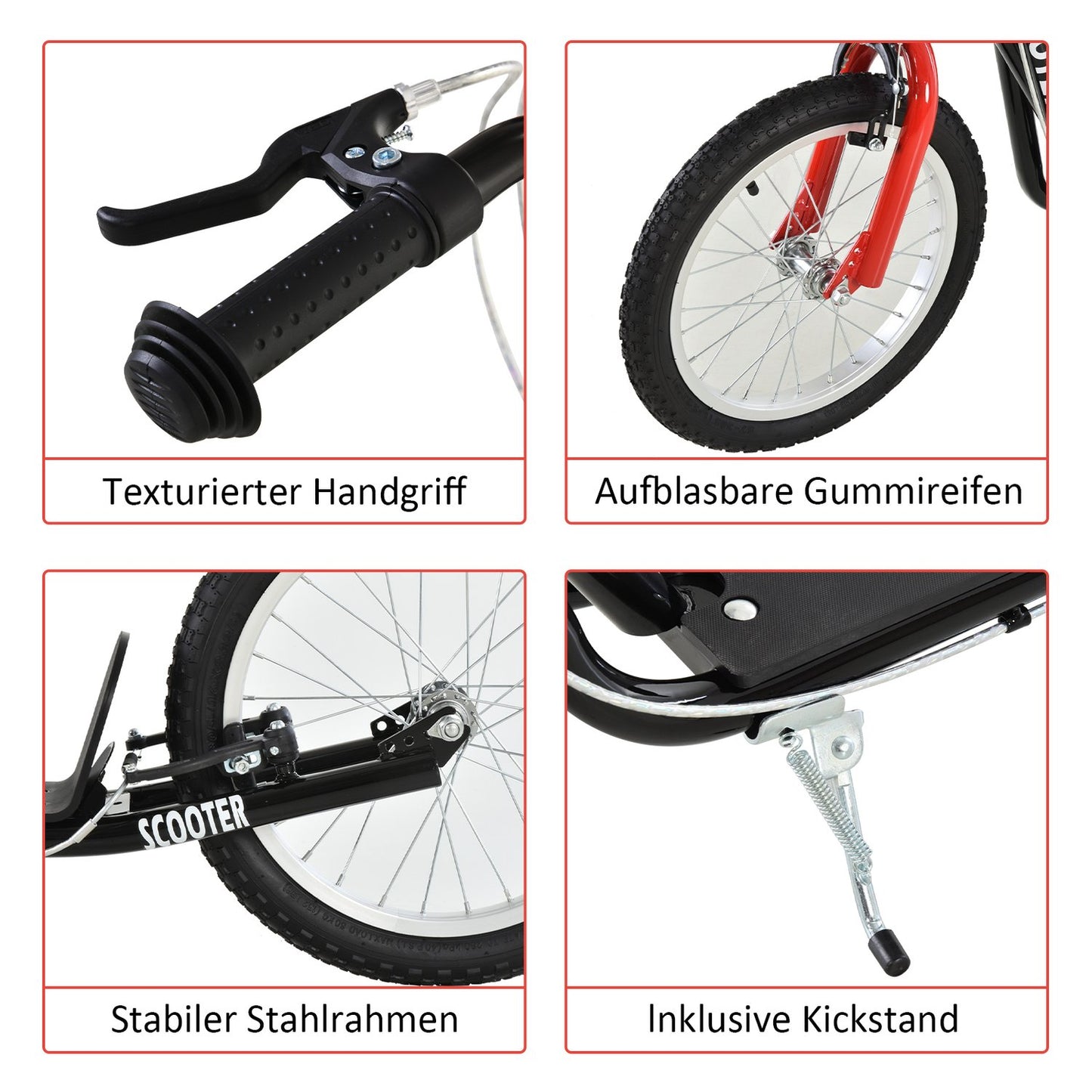 Children's scooter, pneumatic tires, handbrake, blue