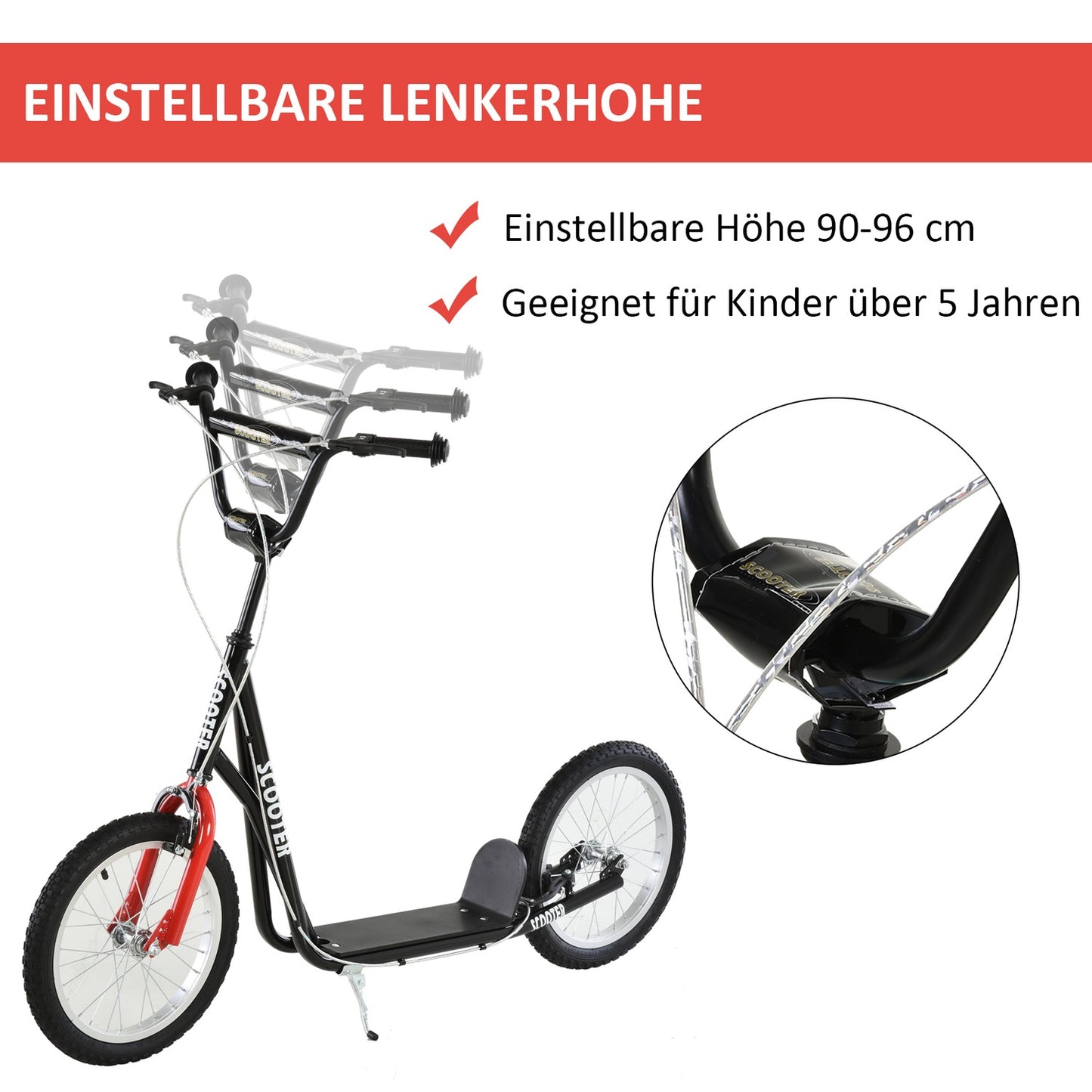 Children's scooter, pneumatic tires, handbrake, blue