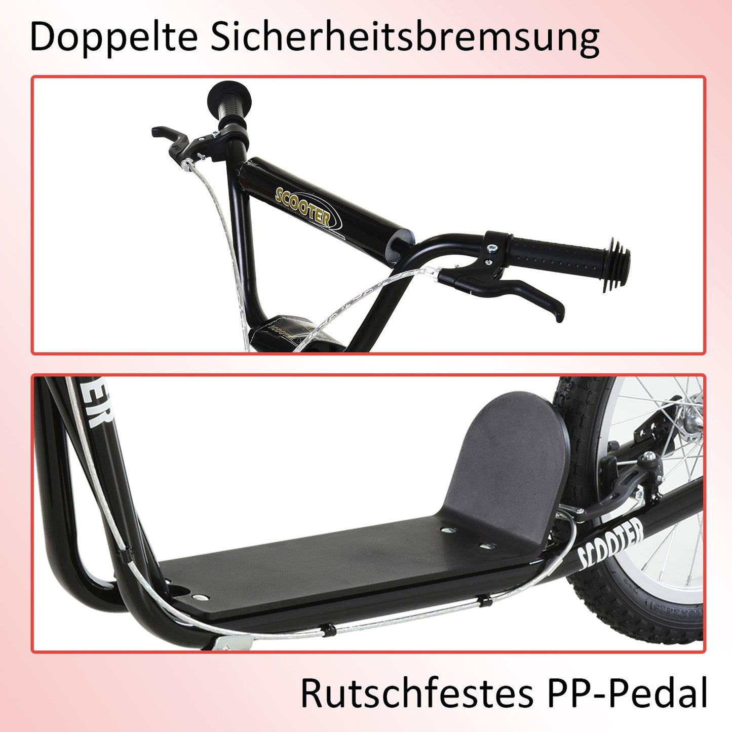 Children's scooter, pneumatic tires, handbrake, blue