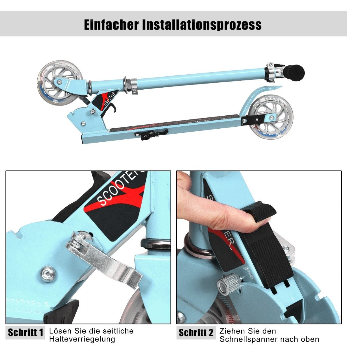 Scooter Kick Scooter Height Adjustable Children's Scooter Foldable Kick Scooter with 2 Wheels Blue