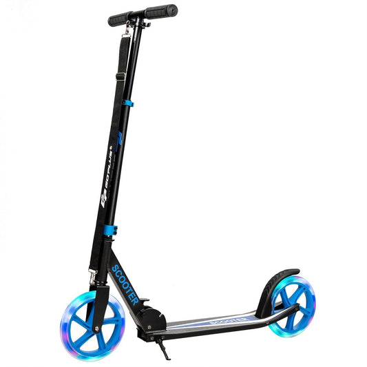 Scooter scooter foldable kick scooter height adjustable 100kg load capacity kick scooter with 2 LED wheels blue