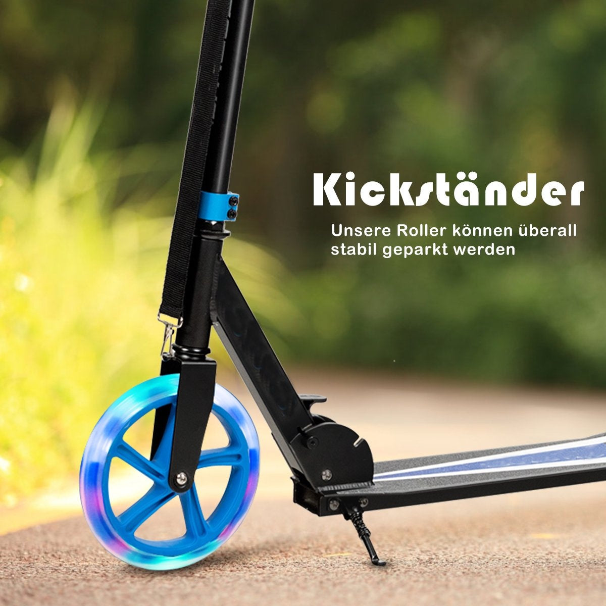 Scooter scooter foldable kick scooter height adjustable 100kg load capacity kick scooter with 2 LED wheels blue