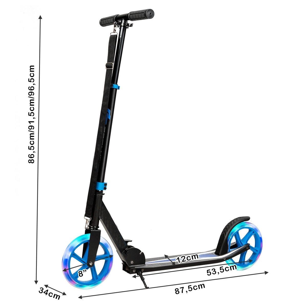 Scooter scooter foldable kick scooter height adjustable 100kg load capacity kick scooter with 2 LED wheels blue