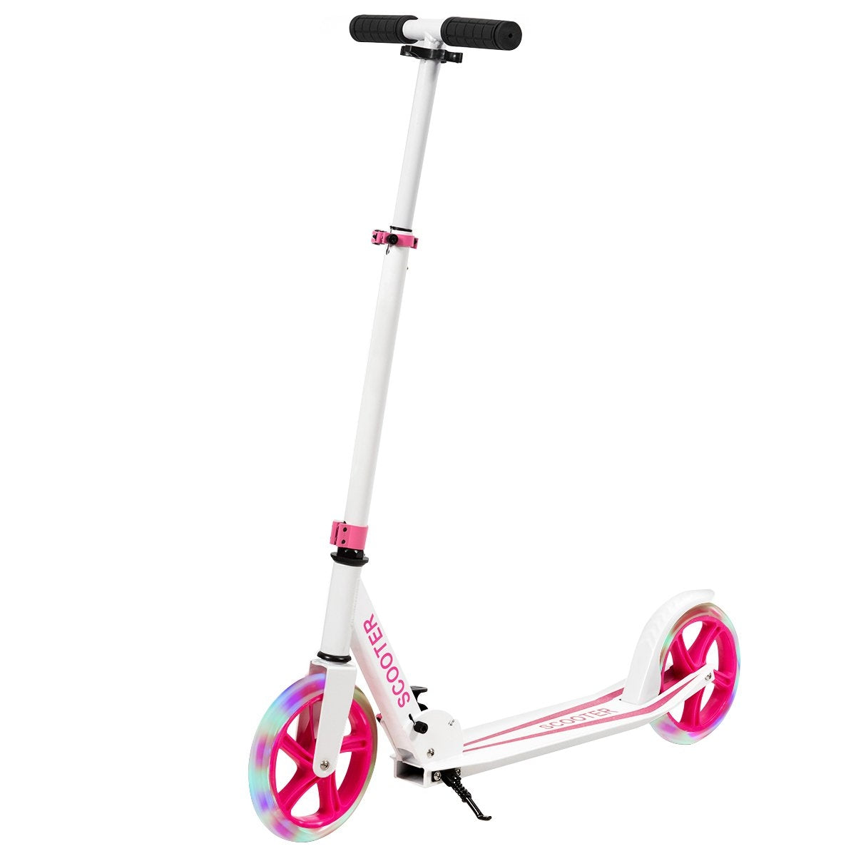 Scooter scooter foldable kick scooter height adjustable 100kg load capacity kick scooter with 2 LED wheels pink