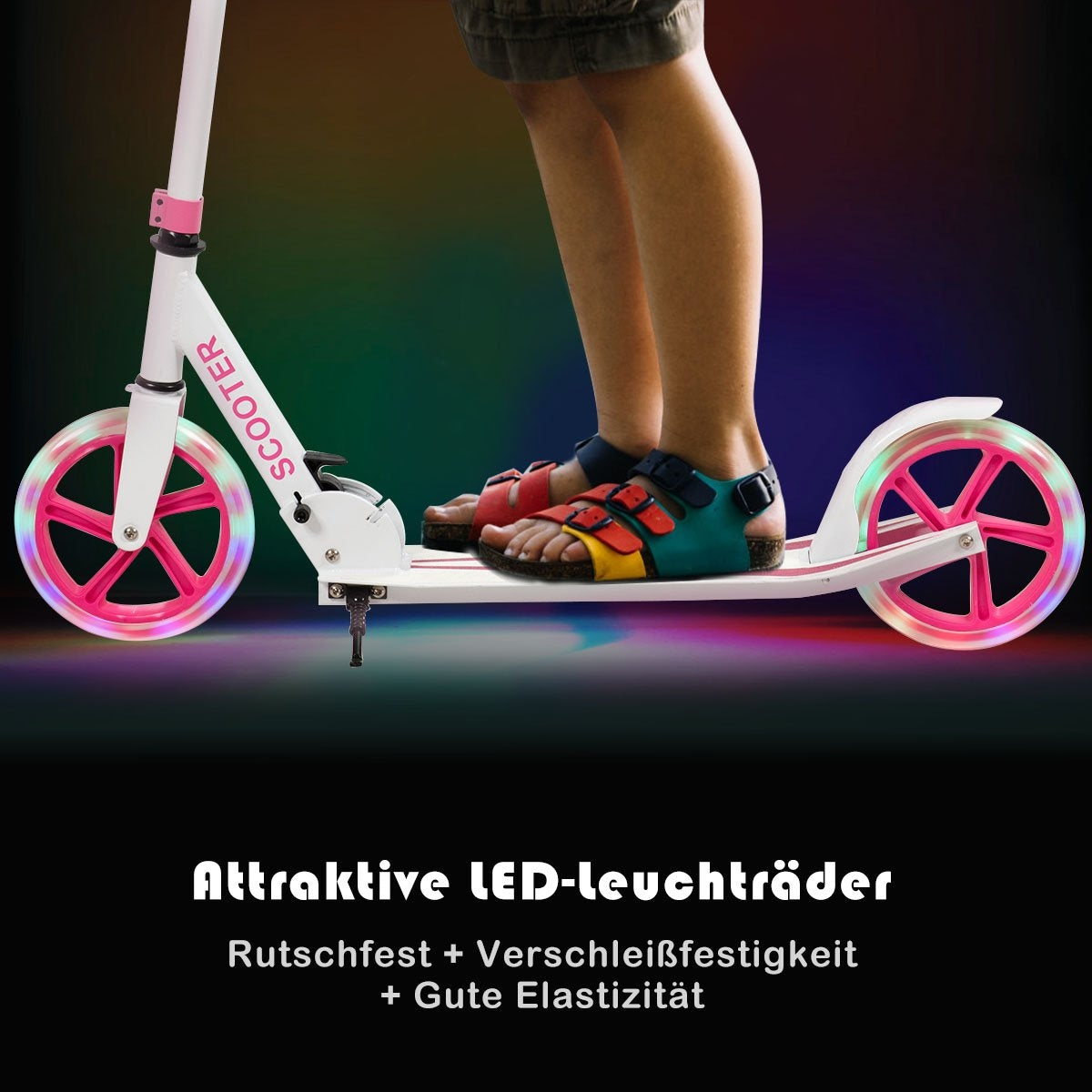 Scooter scooter foldable kick scooter height adjustable 100kg load capacity kick scooter with 2 LED wheels pink
