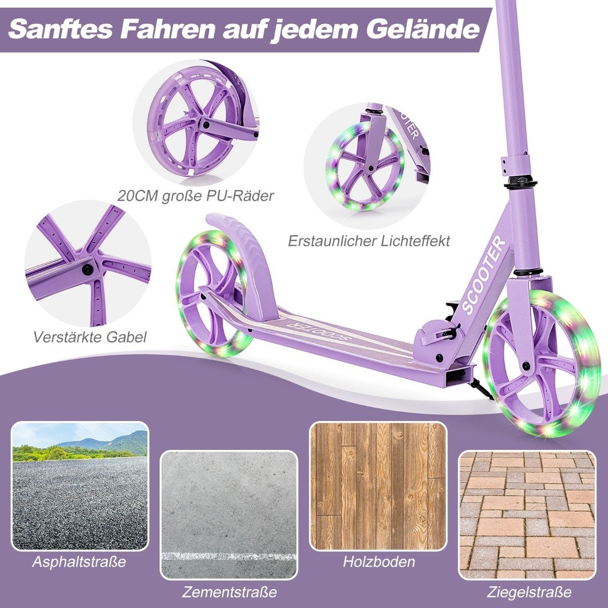Scooter scooter foldable kick scooter height adjustable city scooter 100kg load capacity purple