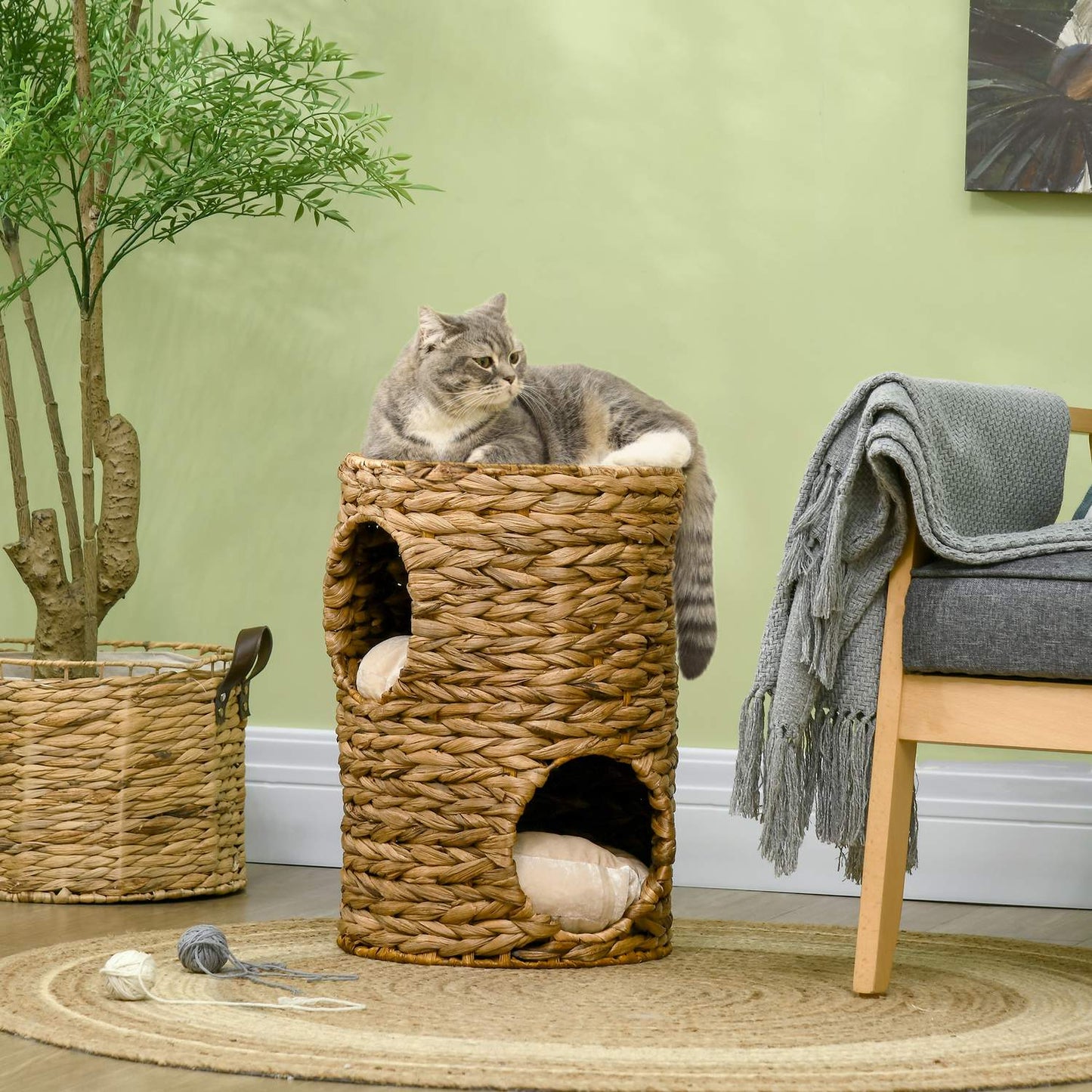 Cat tower with pillow, 2 levels, 47 cm, water hyacinth