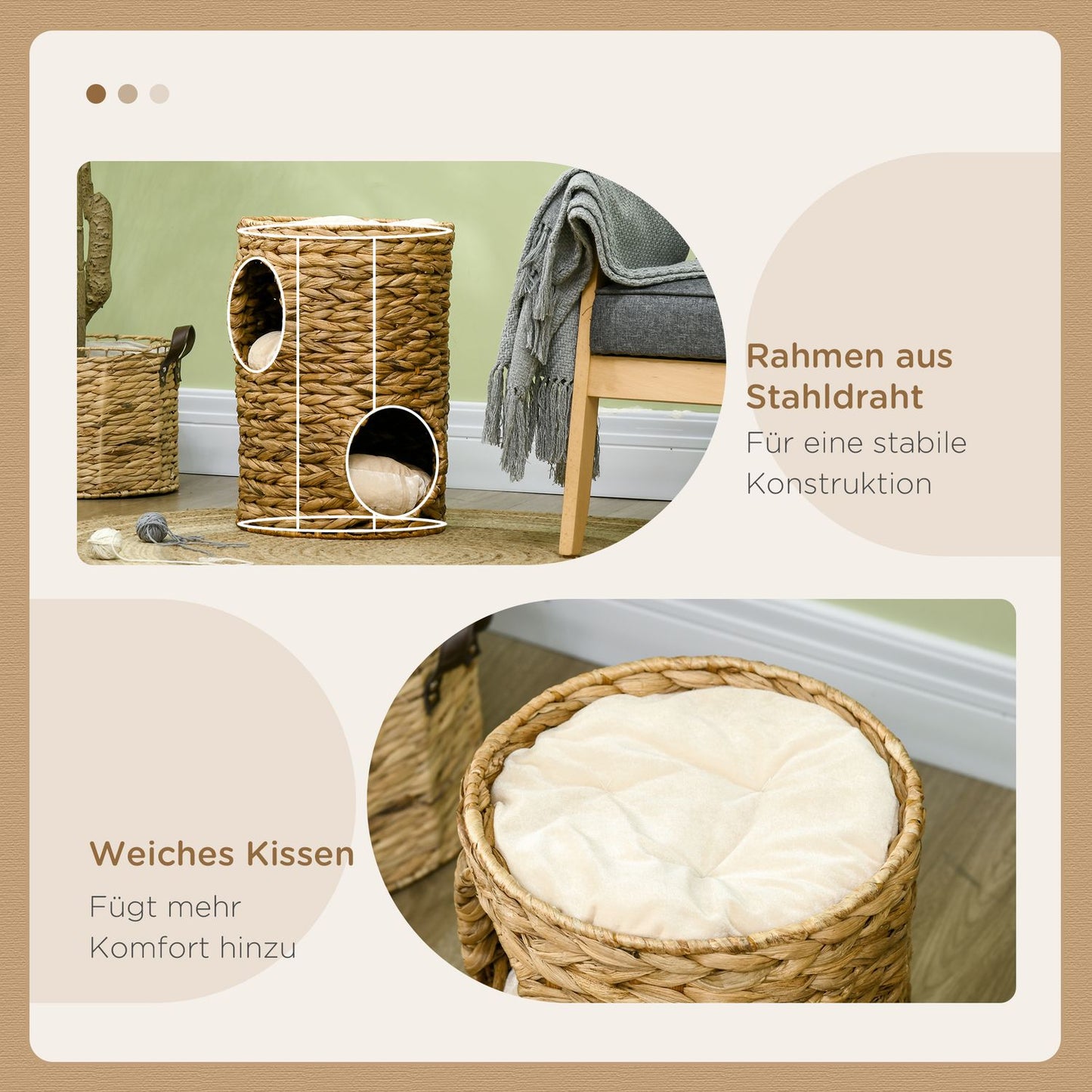 Cat tower with pillow, 2 levels, 47 cm, water hyacinth