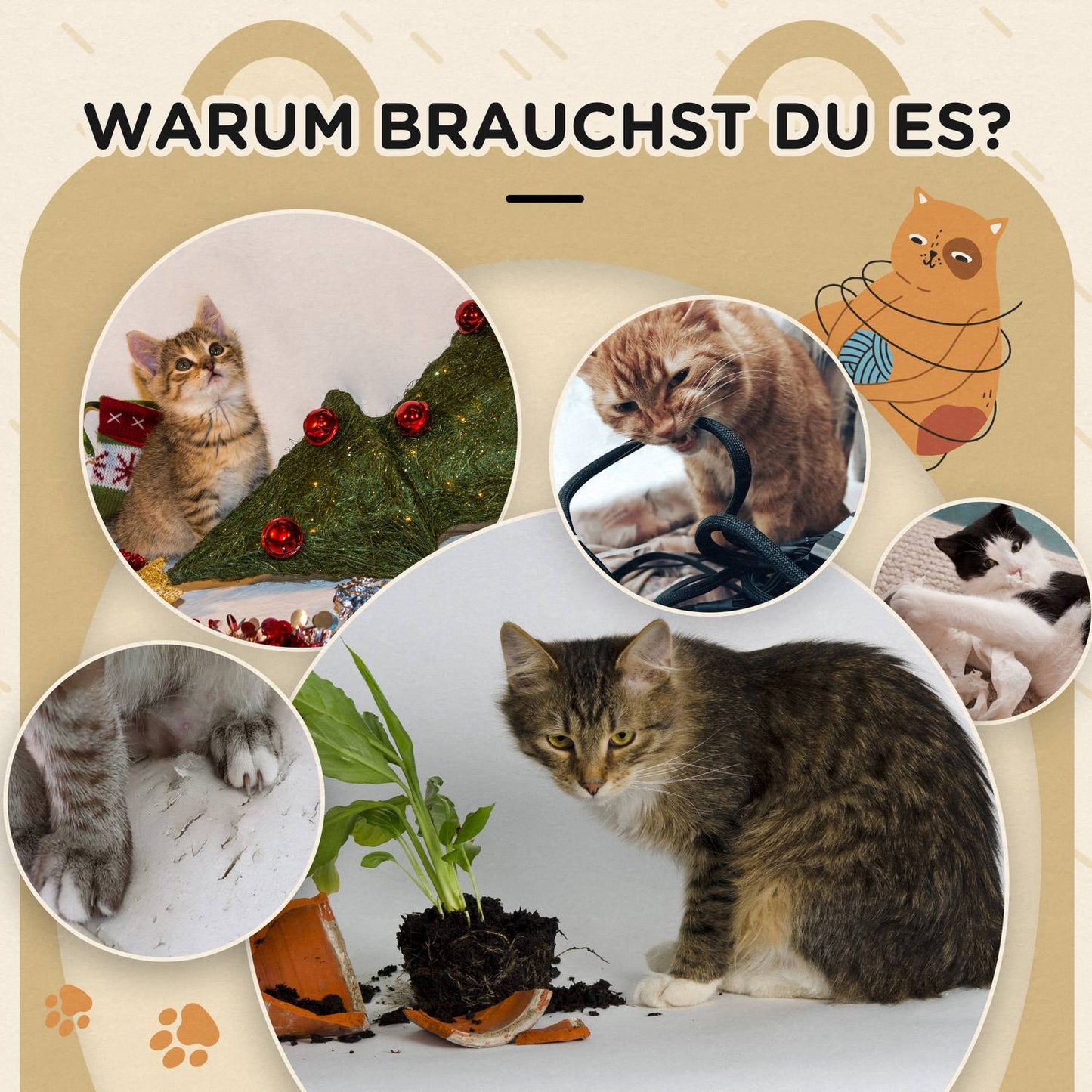 Cat Scratching Tower with caves and board, light brown, 66cm