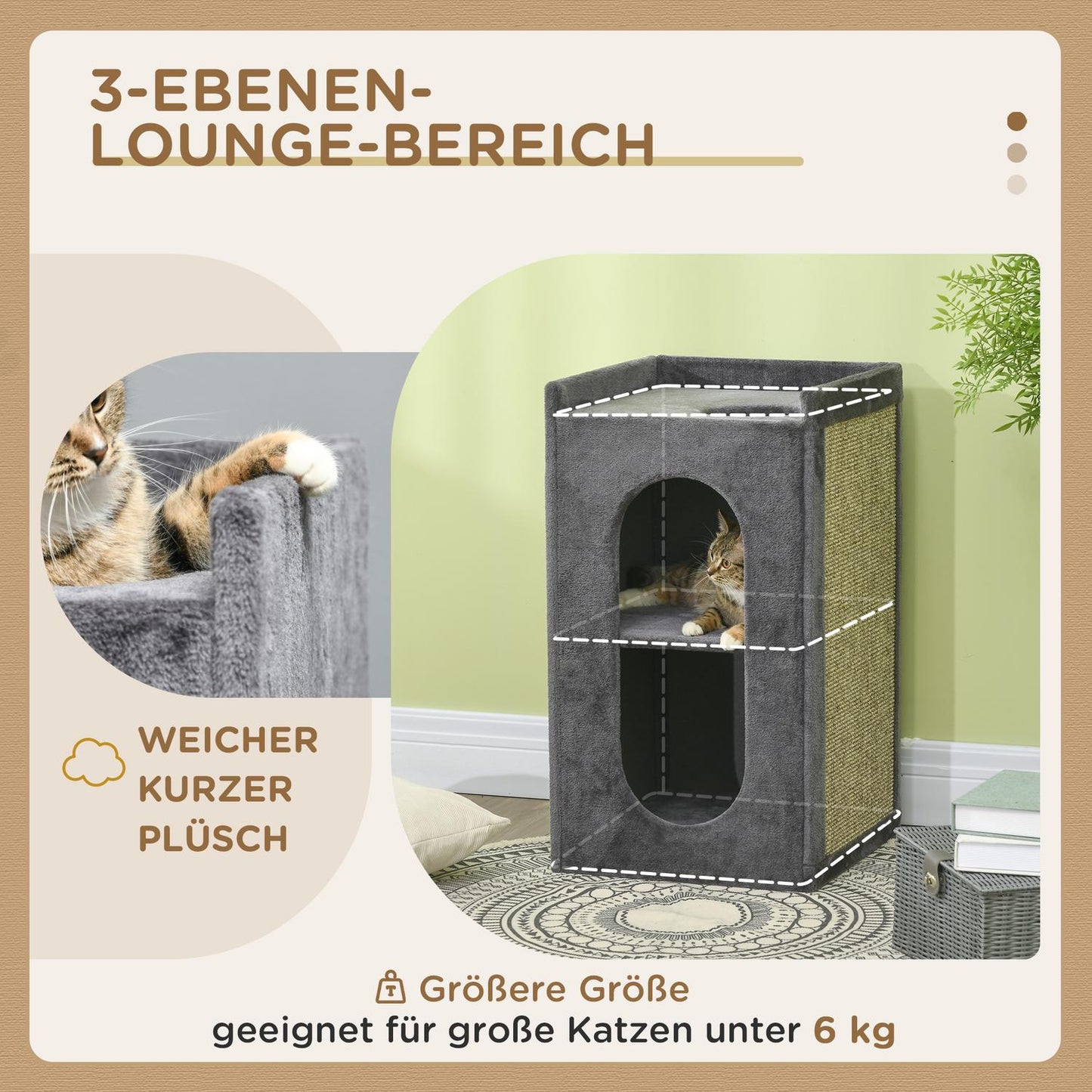 Cat Scratching Tower, 81 cm, 2 caves, dark grey, up to 6 kg