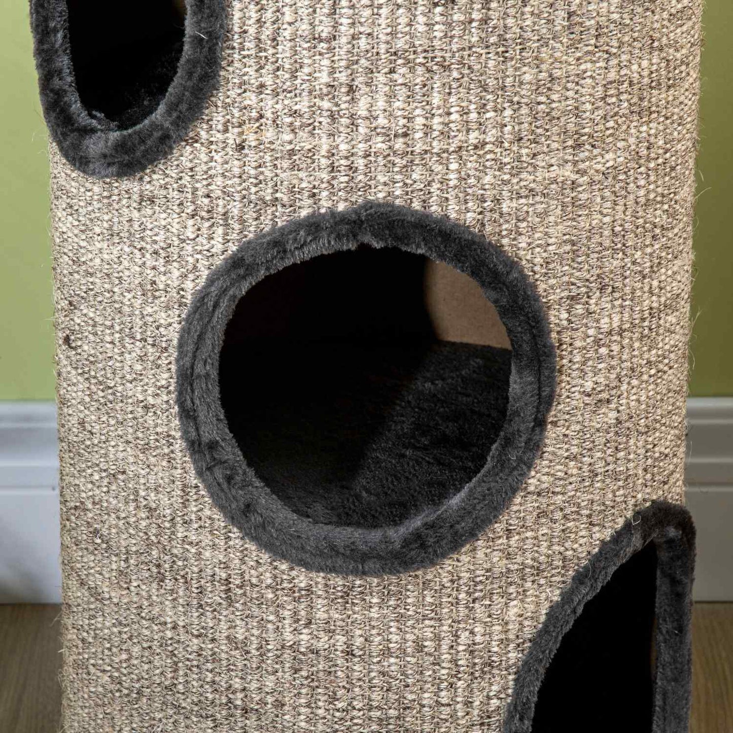 Cat Scratching Barrel with 3 sisal and plush caves, gray