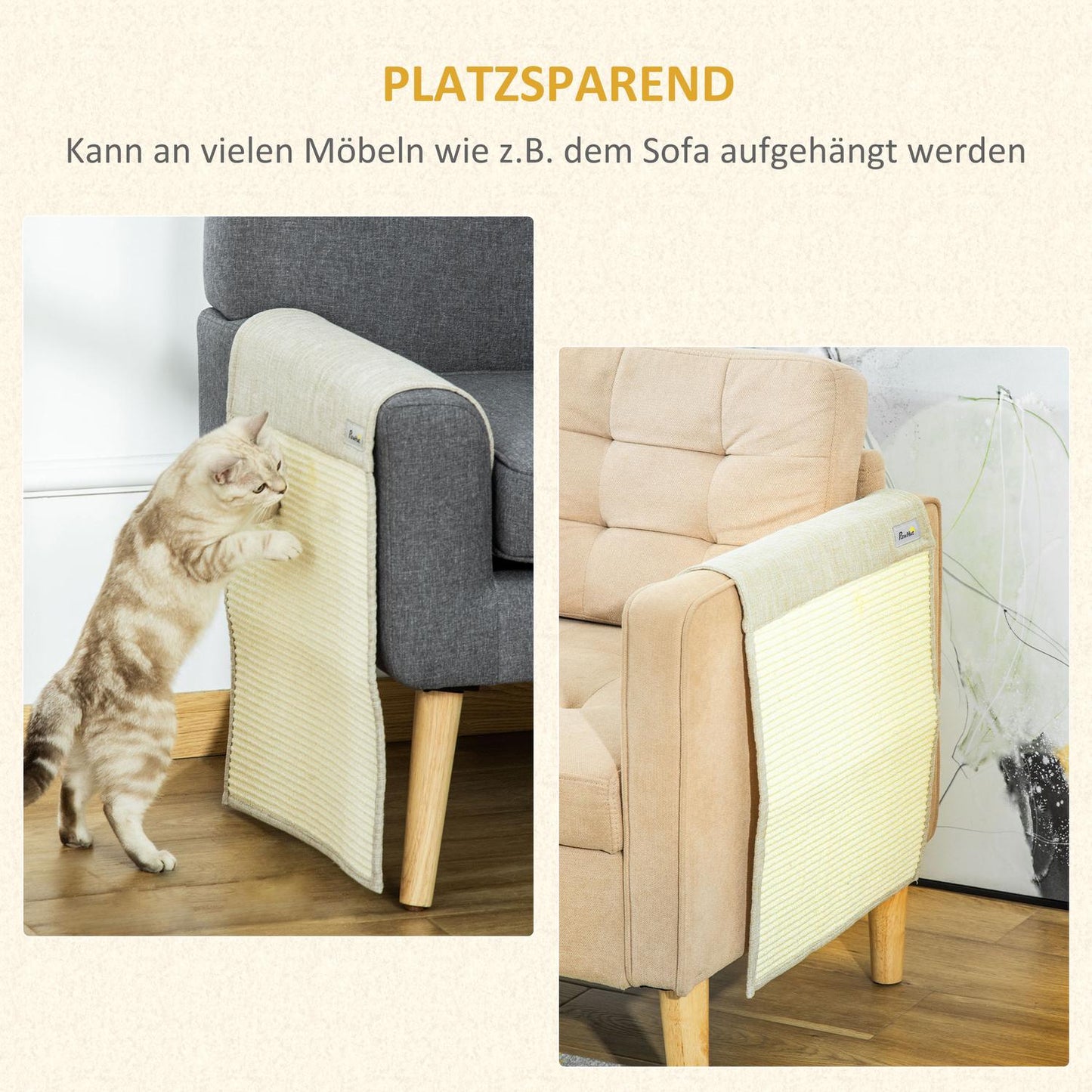 Cat Scratching Mat, Sisal Sofa Cover Set - Beige/Grey