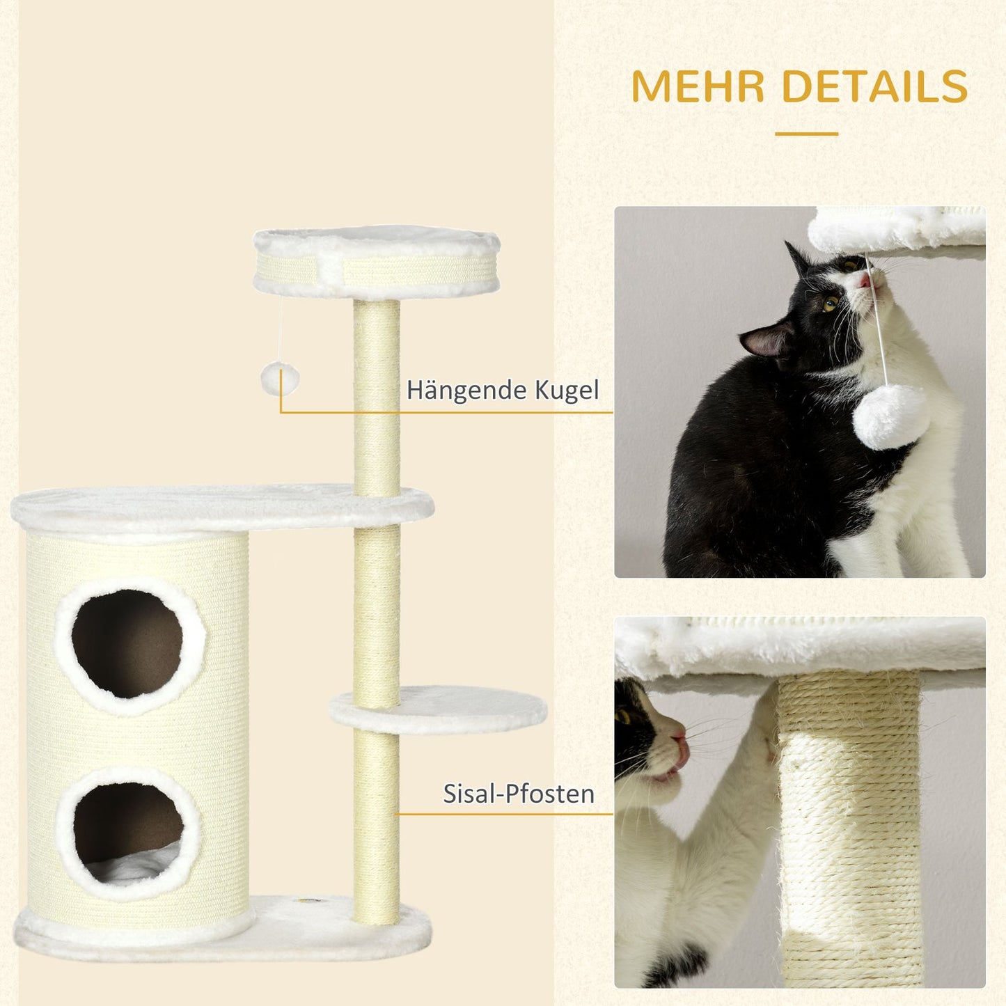 Cat scratching post 100 cm with dish, sisal, play ball