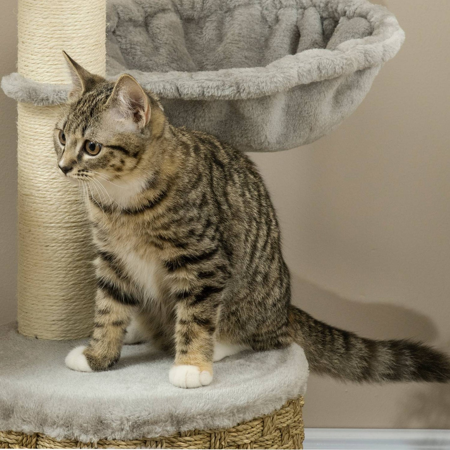 Cat tree with cave & hammock, 115.5 cm jute poles, light grey