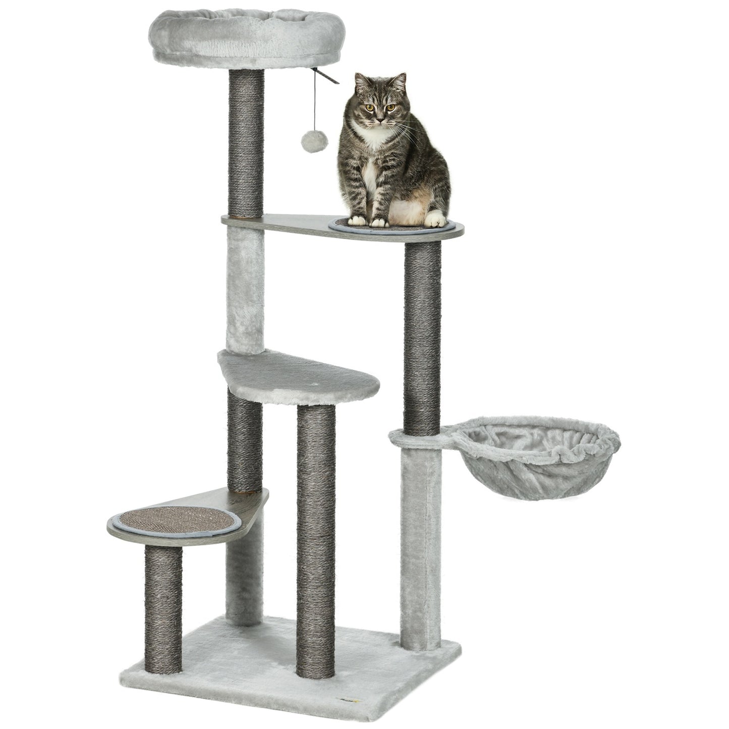 Cat scratching post, 4 levels, sisal, with toy and bed