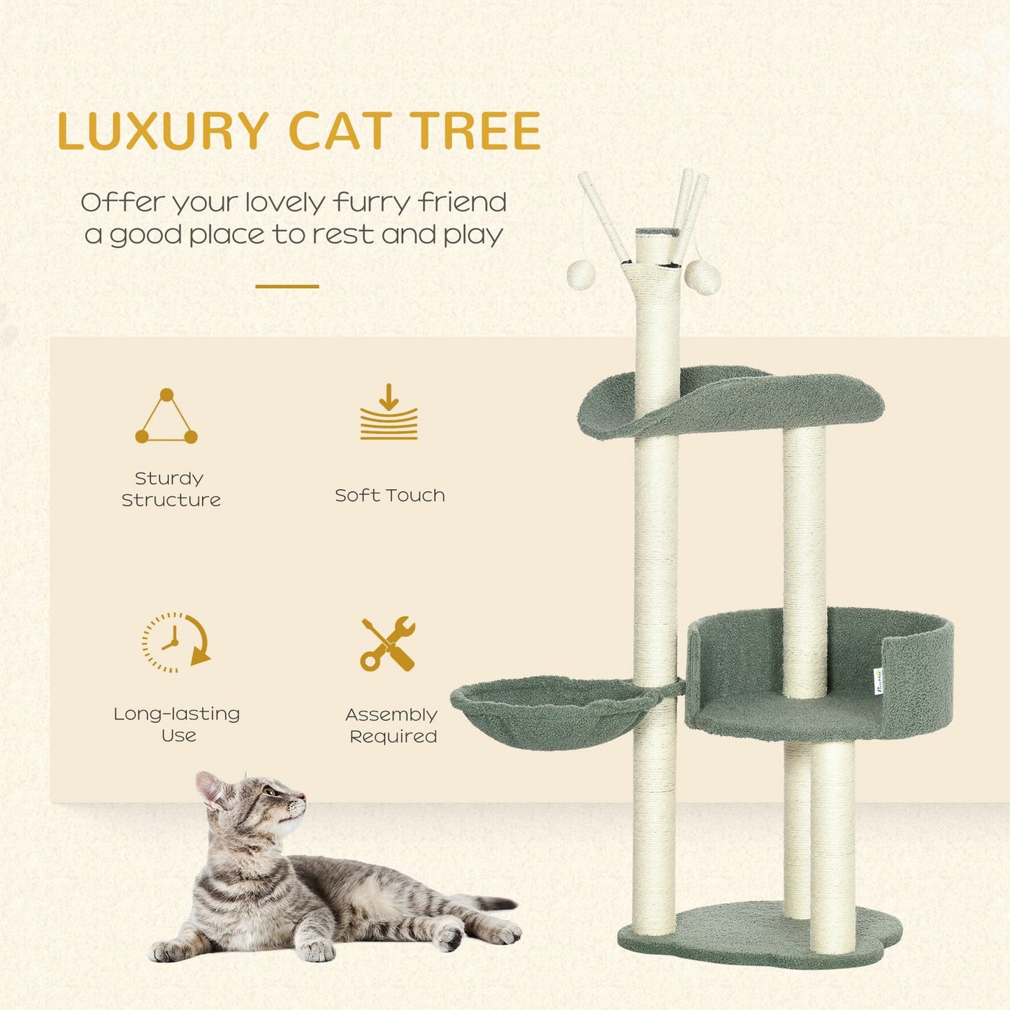 Cat Climbing Tree, 123 Cm, with sun lounger & play ball