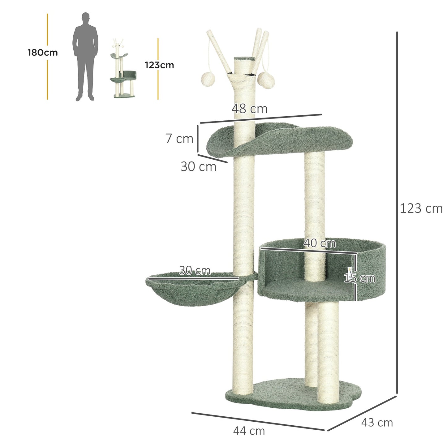 Cat Climbing Tree, 123 Cm, with sun lounger & play ball