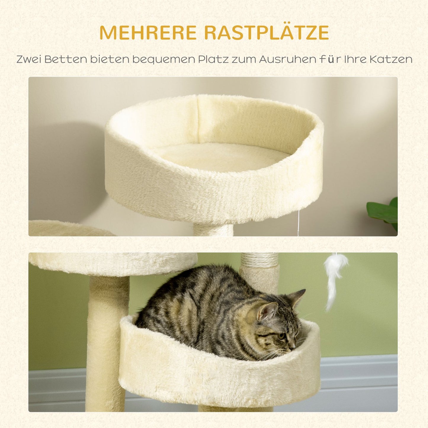 Cat scratching post with bed and toys, 70 cm Beige