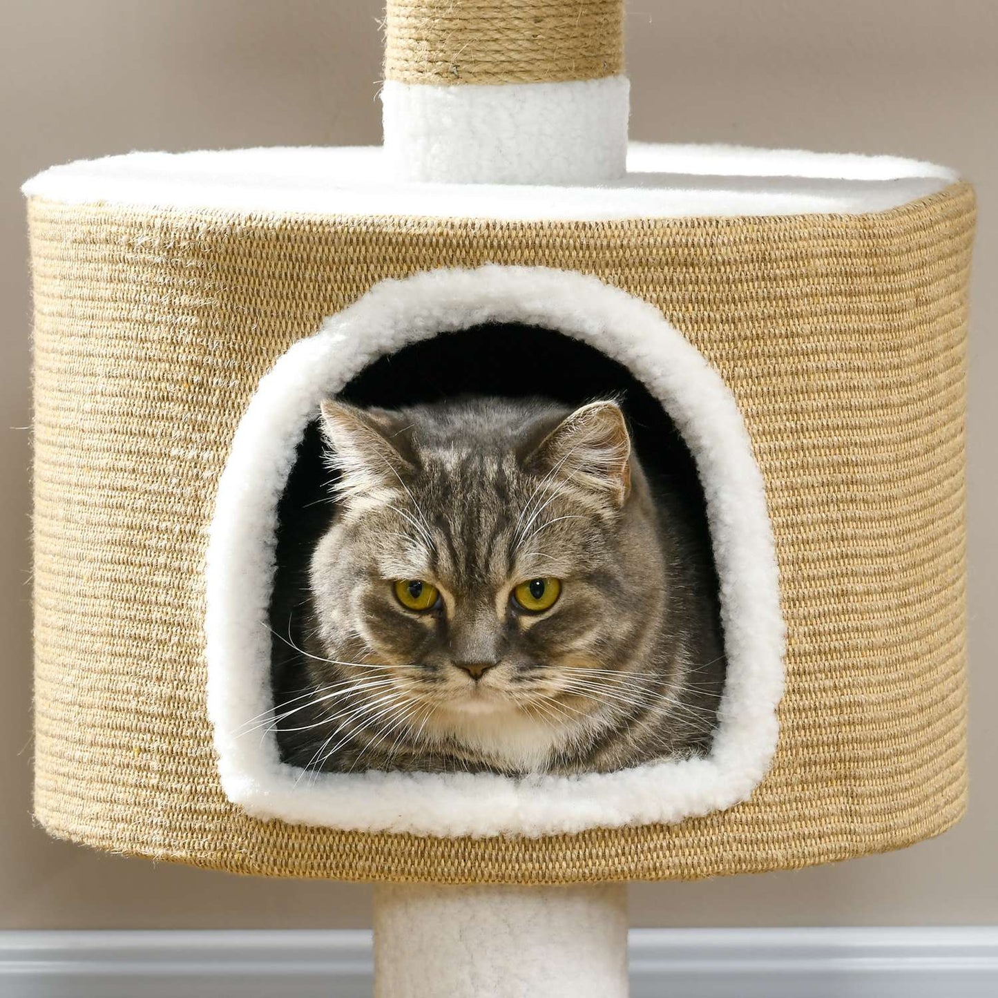 Cat tree scratching post, 79 cm with cave and bed, jute
