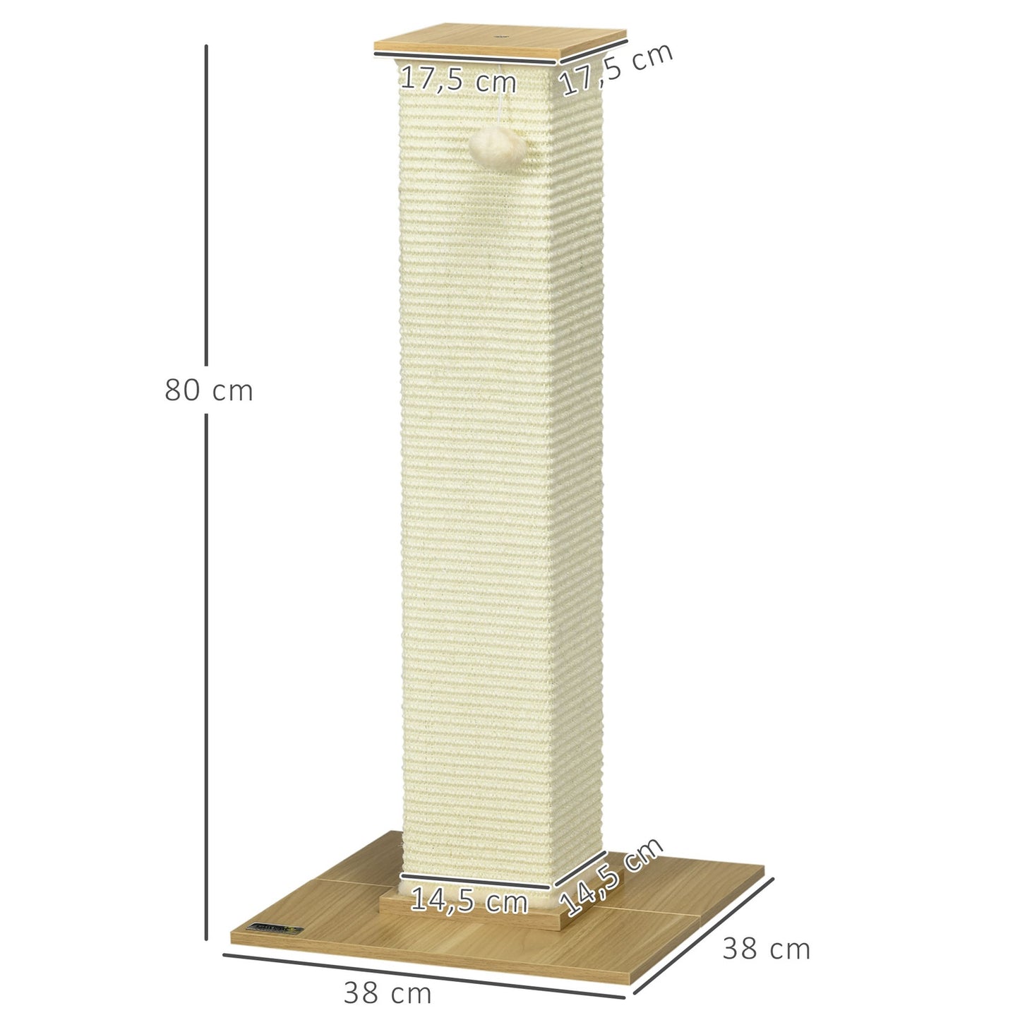 Cat Scratching Post 80cm - Sisal Rope, Play Ball, Oak/Cream