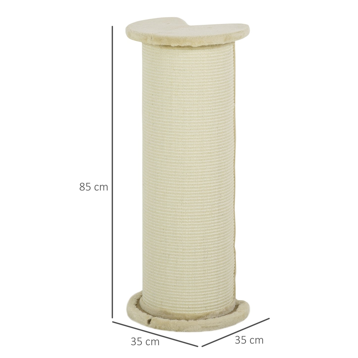 Cat scratching post, 85 cm, sisal rope, plush cream