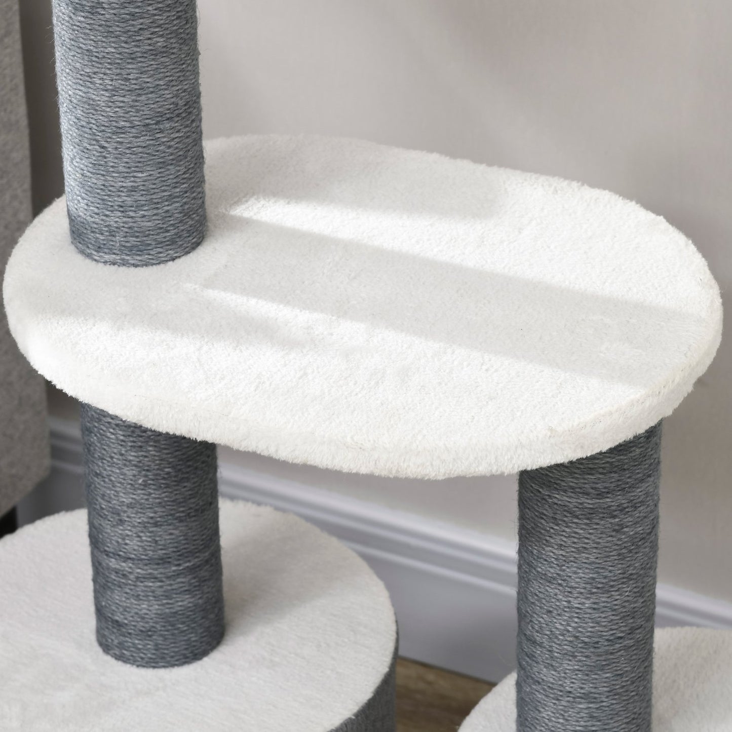 Cat tree with cave & scratching post, 98cm, grey/white