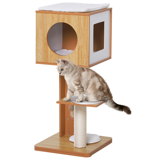 Cat scratching post with cave, sisal rods and 4 cushions