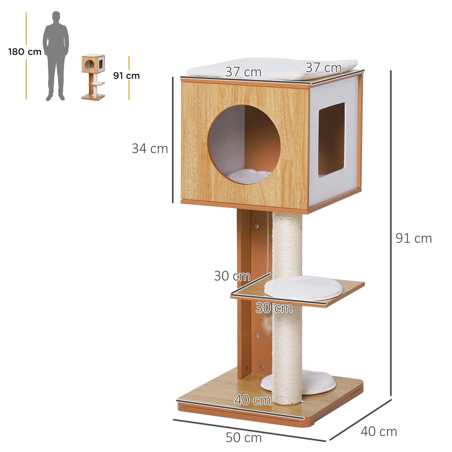 Cat scratching post with cave, sisal rods and 4 cushions