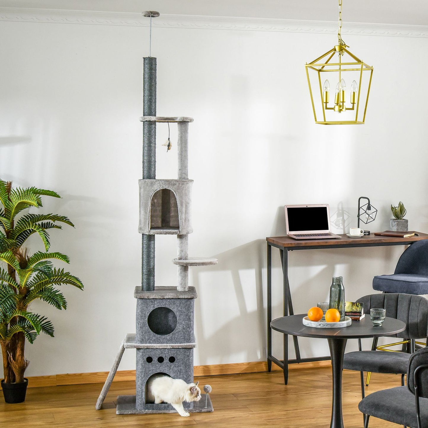 Cat tree with high ceiling with toys, sisal plush, adjustable
