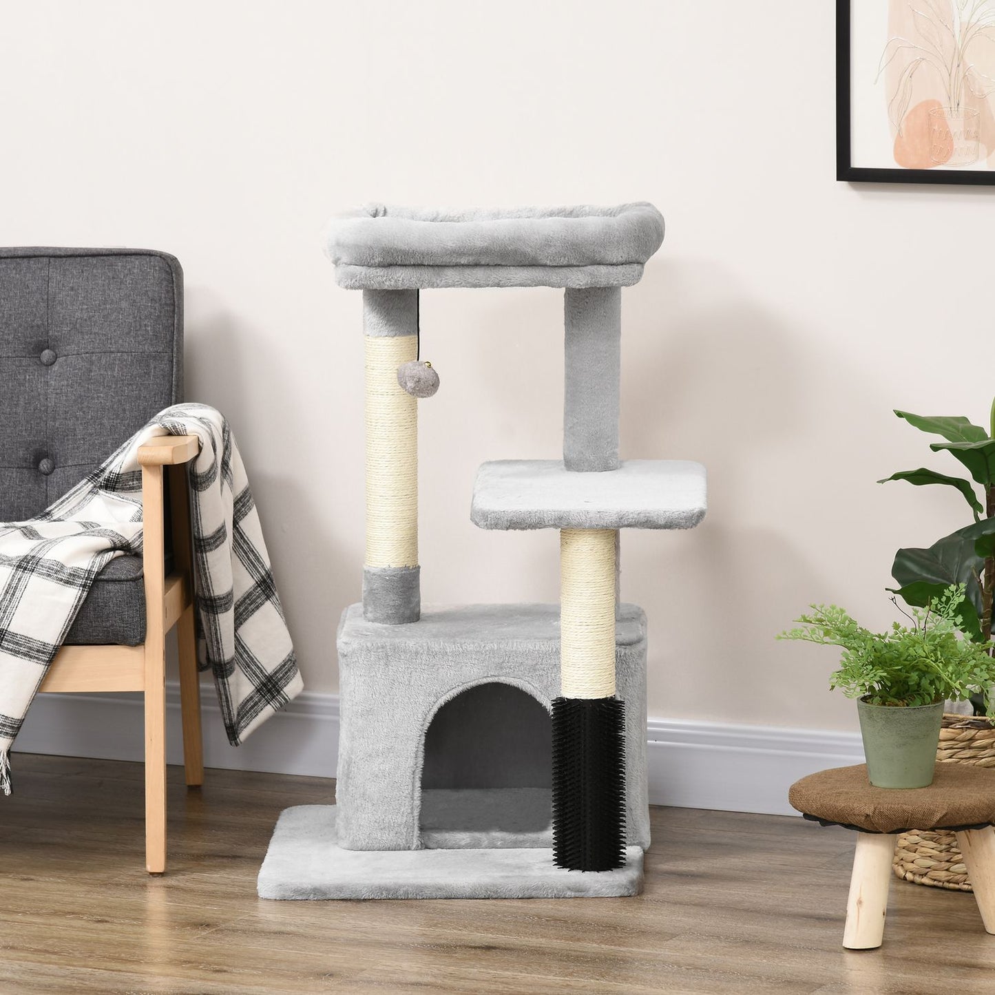 Cat tree with scratching posts, cat cave & massage, gray