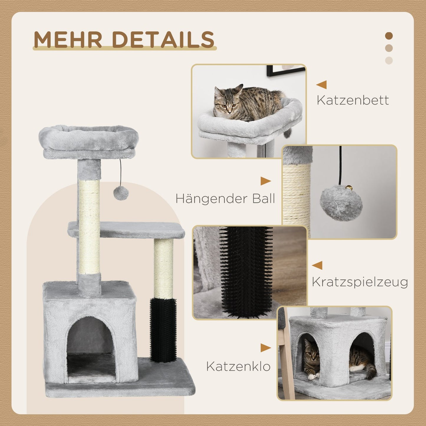 Cat tree with scratching posts, cat cave & massage, gray