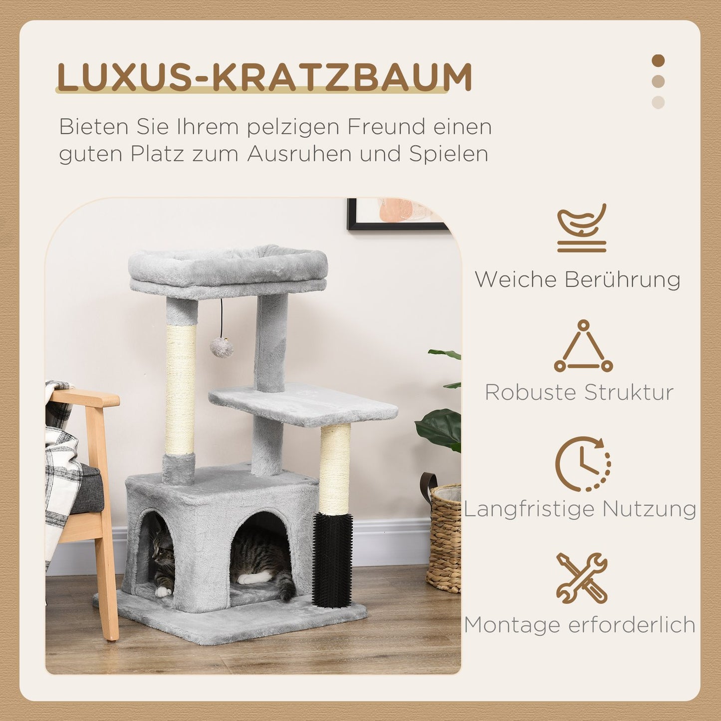 Cat tree with scratching posts, cat cave & massage, gray