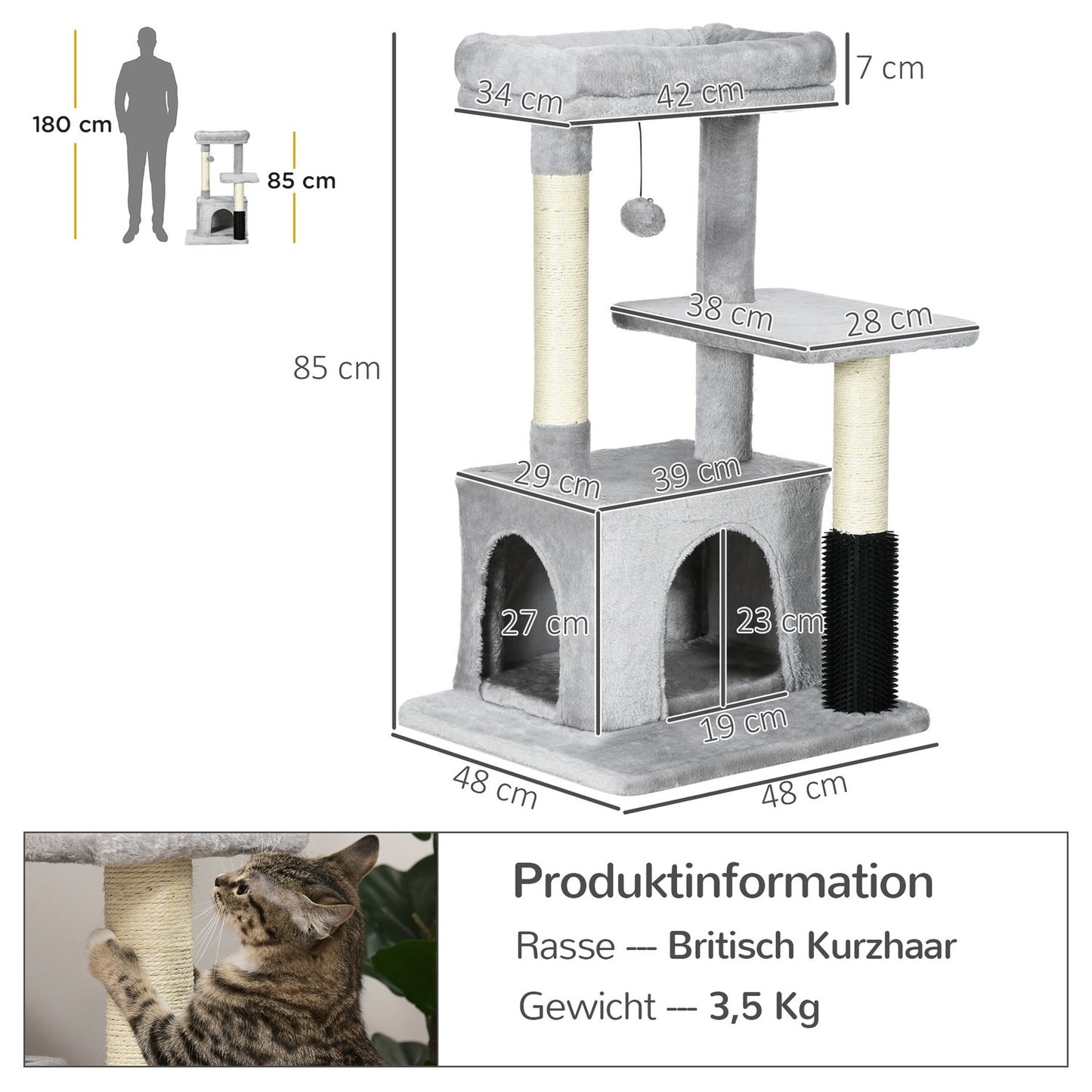 Cat tree with scratching posts, cat cave & massage, gray