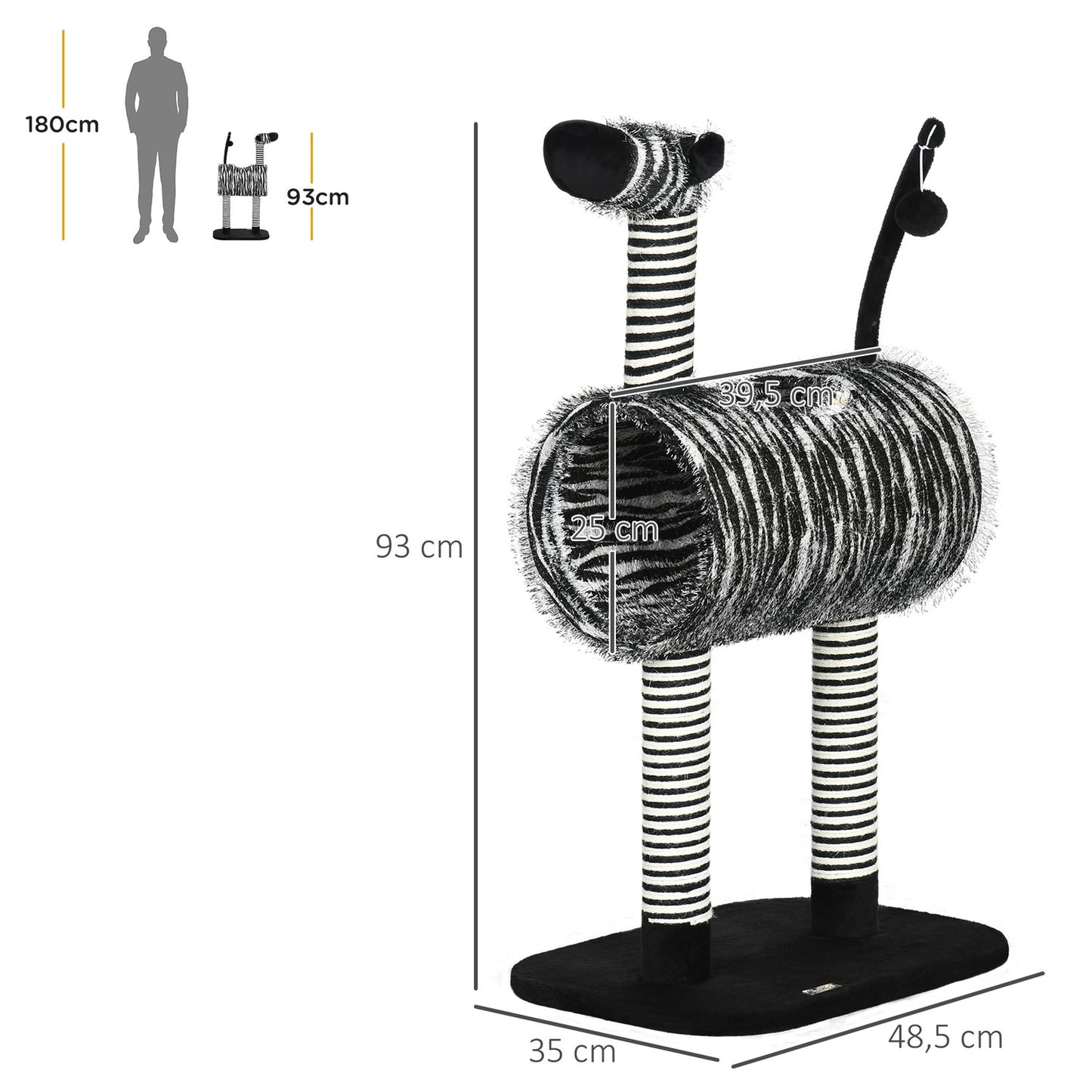 Cat tree with scratching post and tunnel, Zebra Design