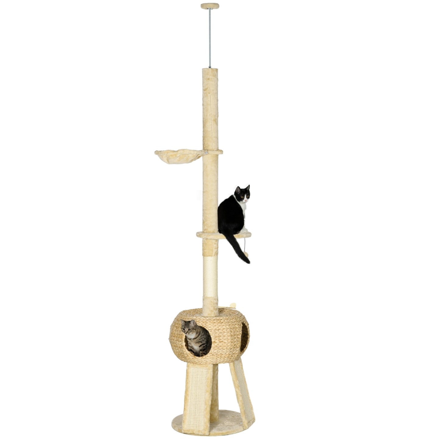 Ceiling cat scratching post with hammock and cave