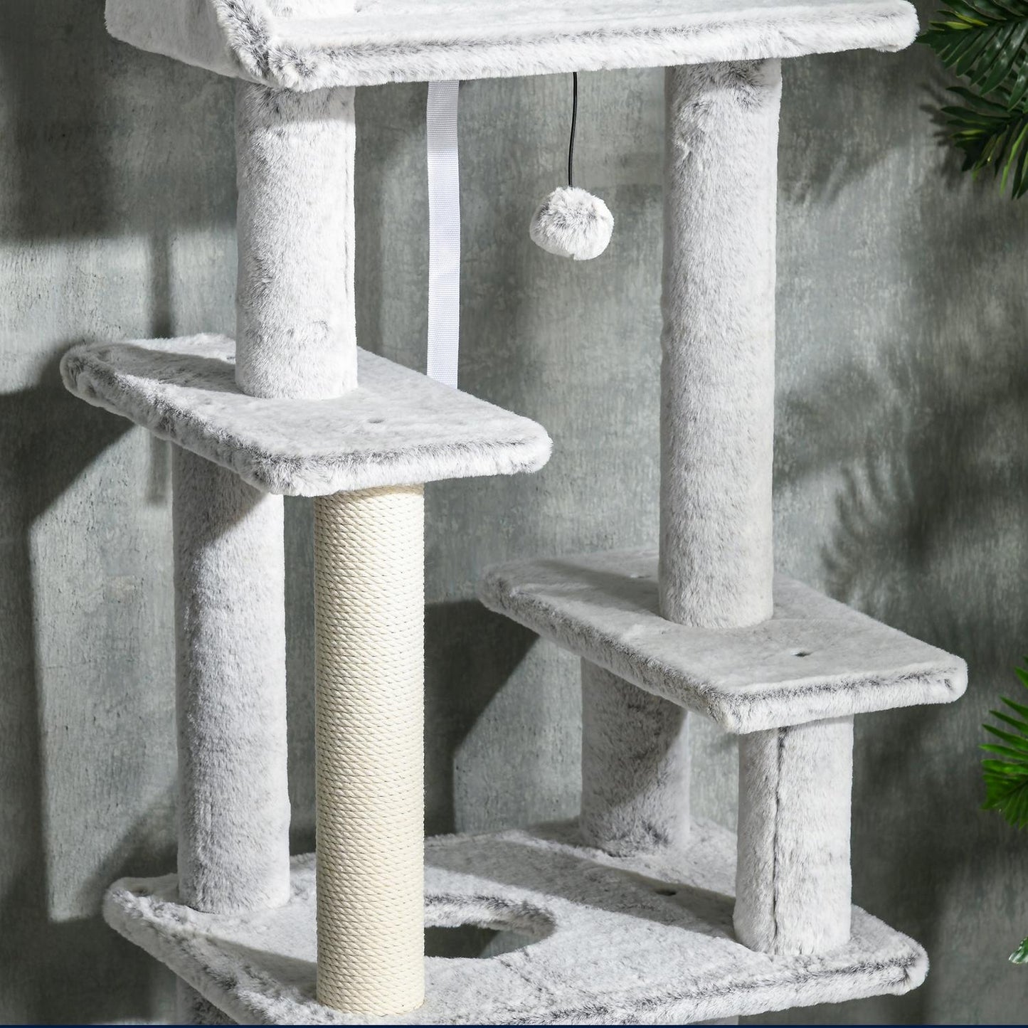 Cat tree with high ceiling, scratching post, light grey, 225-255 cm