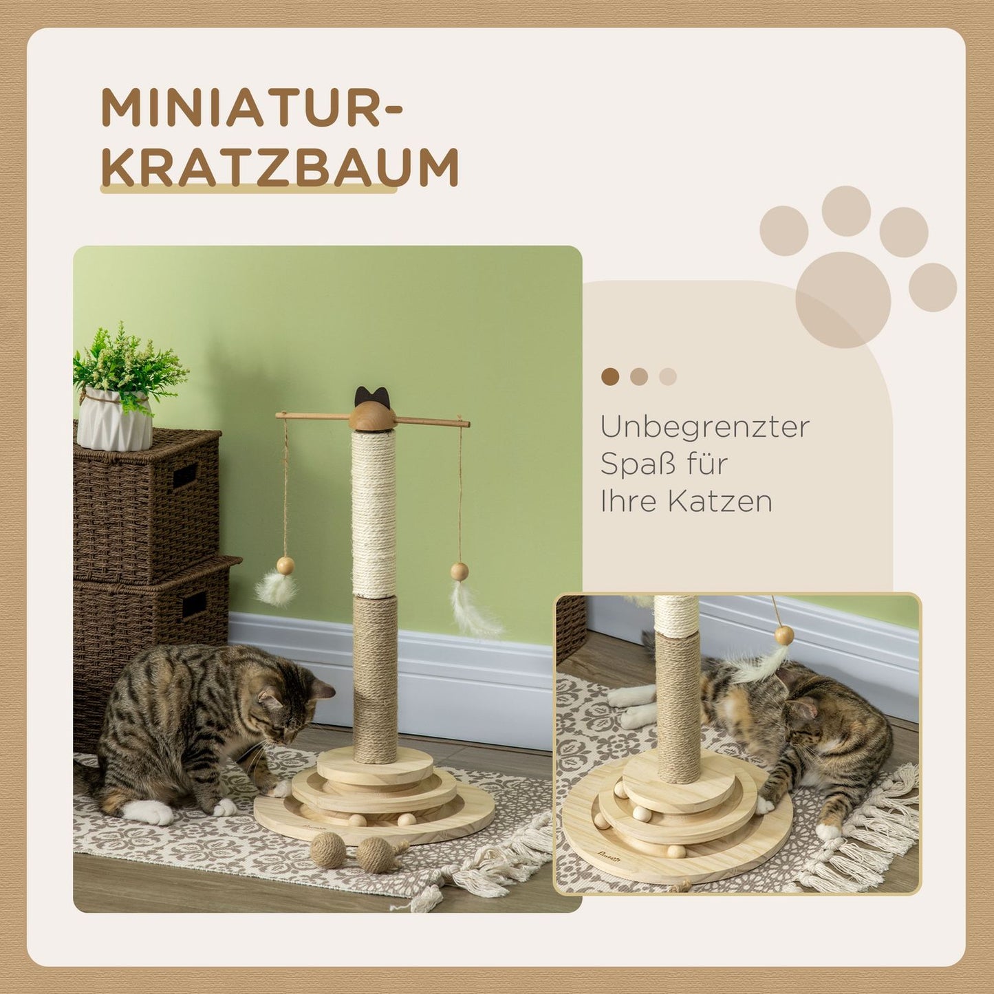 Cat climbing tree with scratching board & toy ball, 56 cm