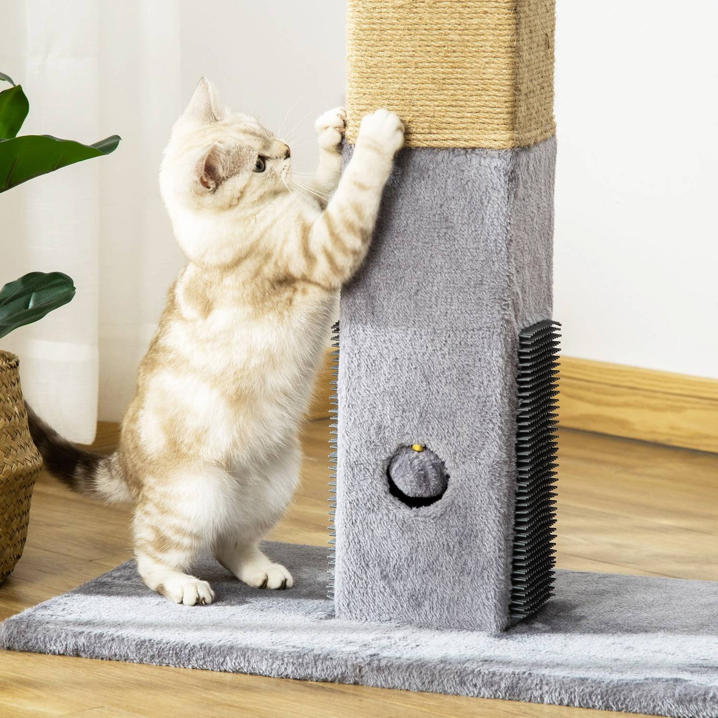 Cat scratching post, 79 cm, jute rope & plush toys