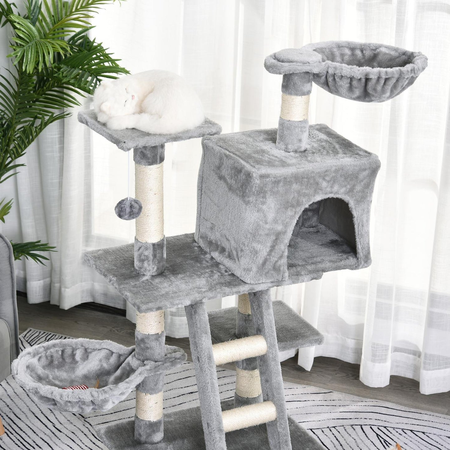 Multi-layer scratching post Cat tree with hammock, gray