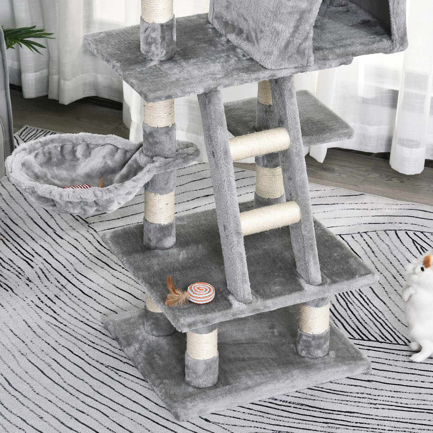 Multi-layer scratching post Cat tree with hammock, gray