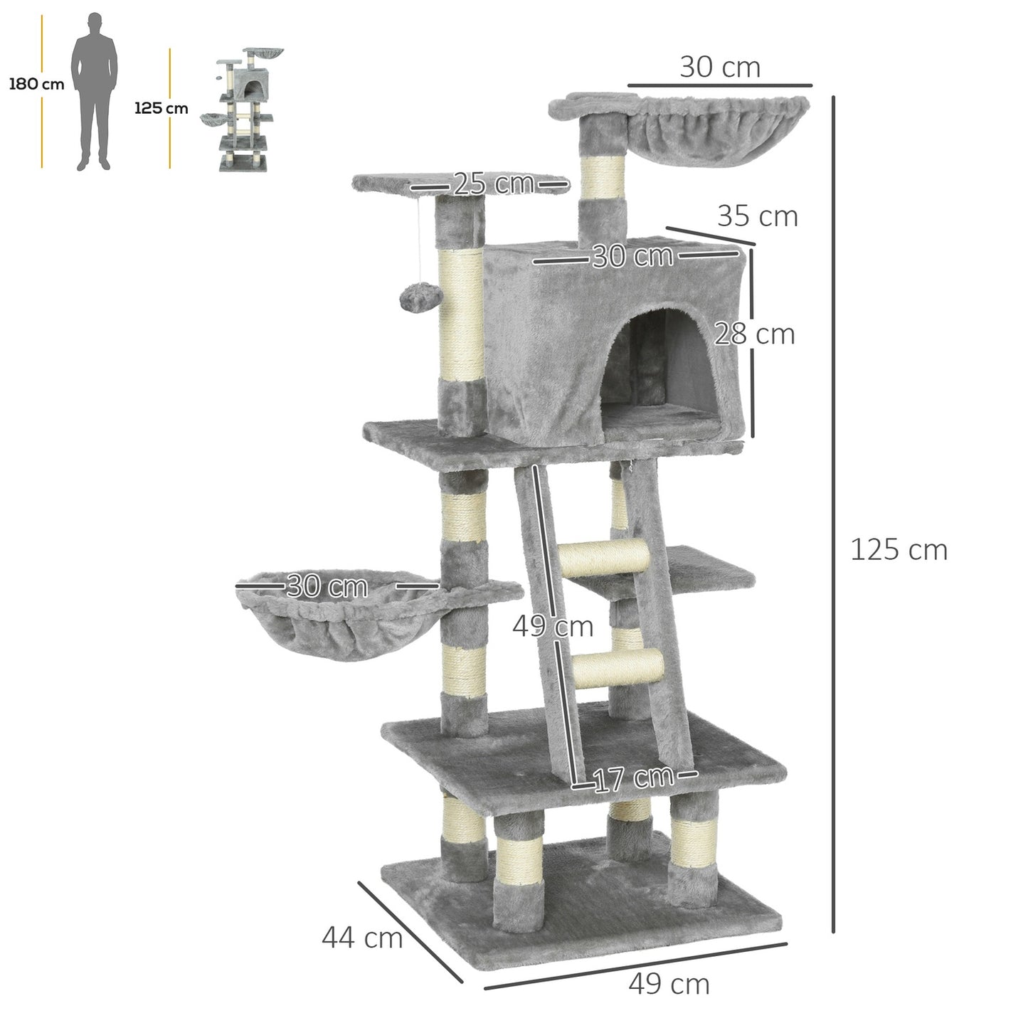 Multi-layer scratching post Cat tree with hammock, gray