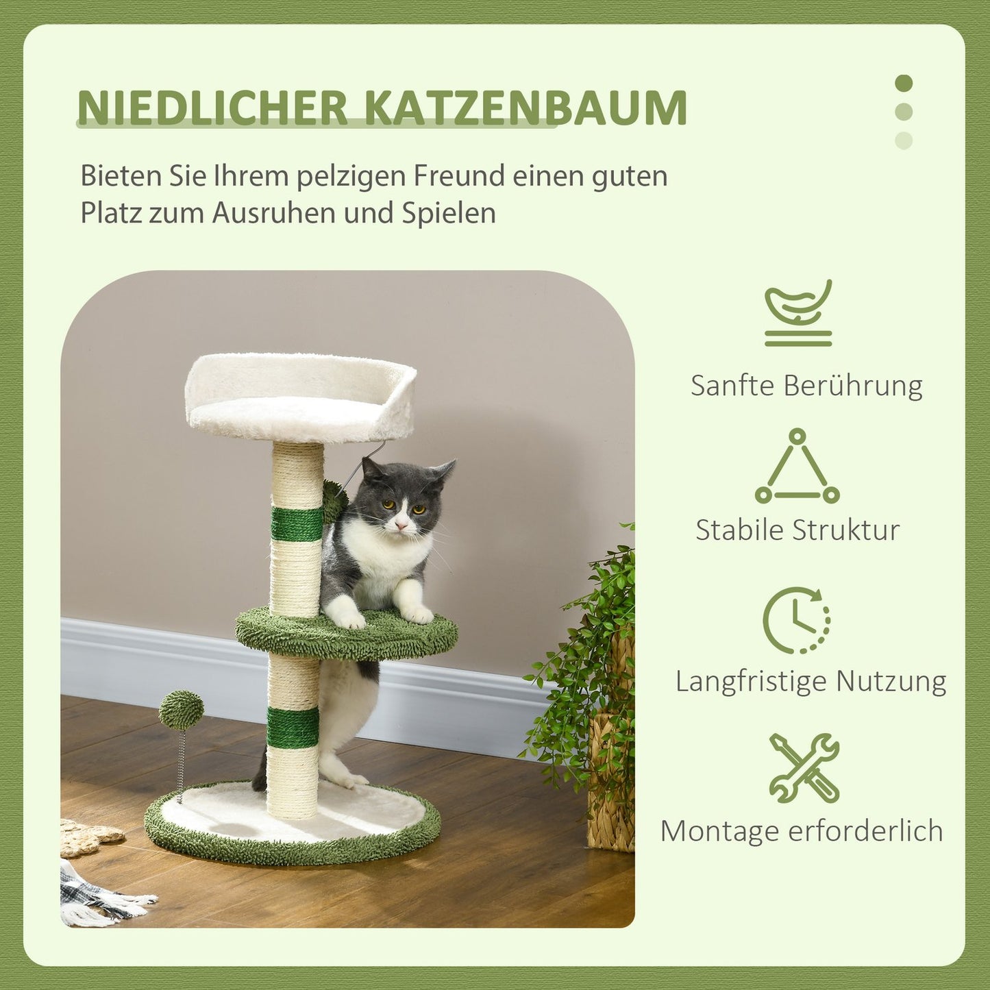 Cat scratching post with bed and toy, small 64cm