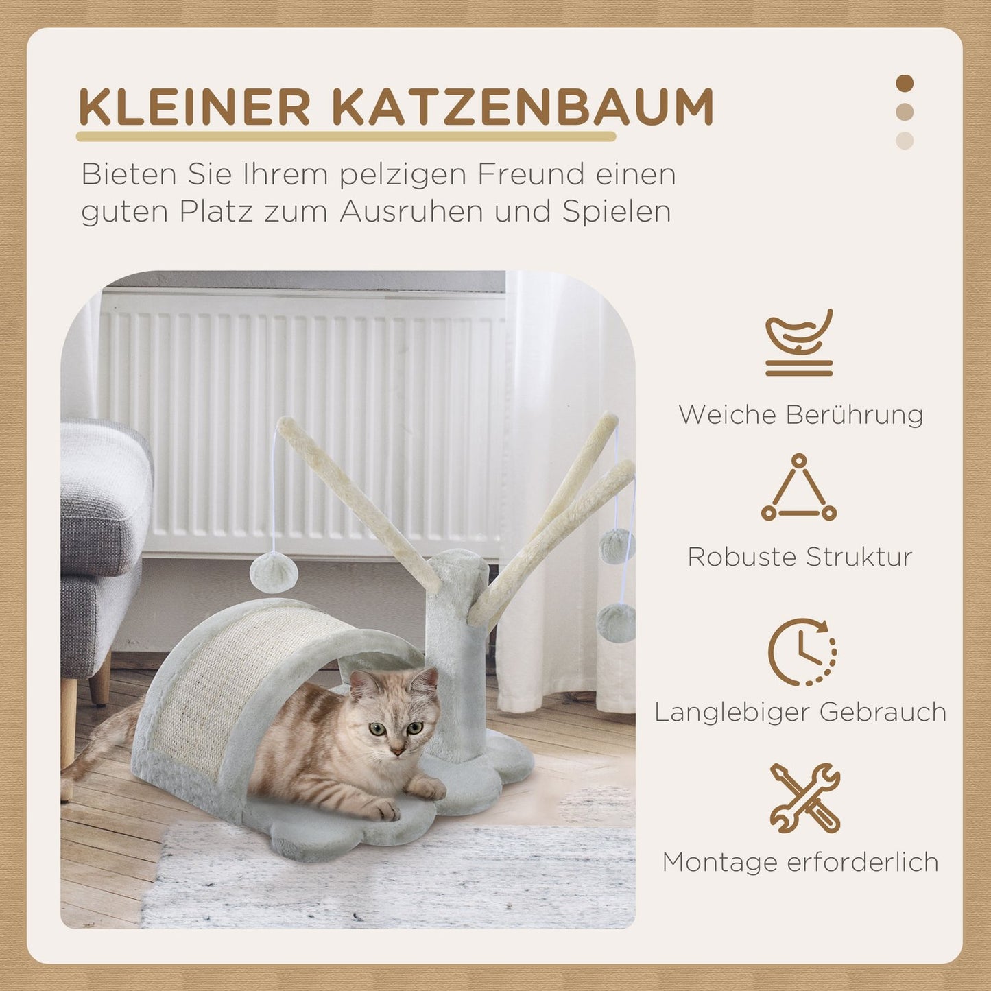 Cat scratching post with stable sisal post, light grey