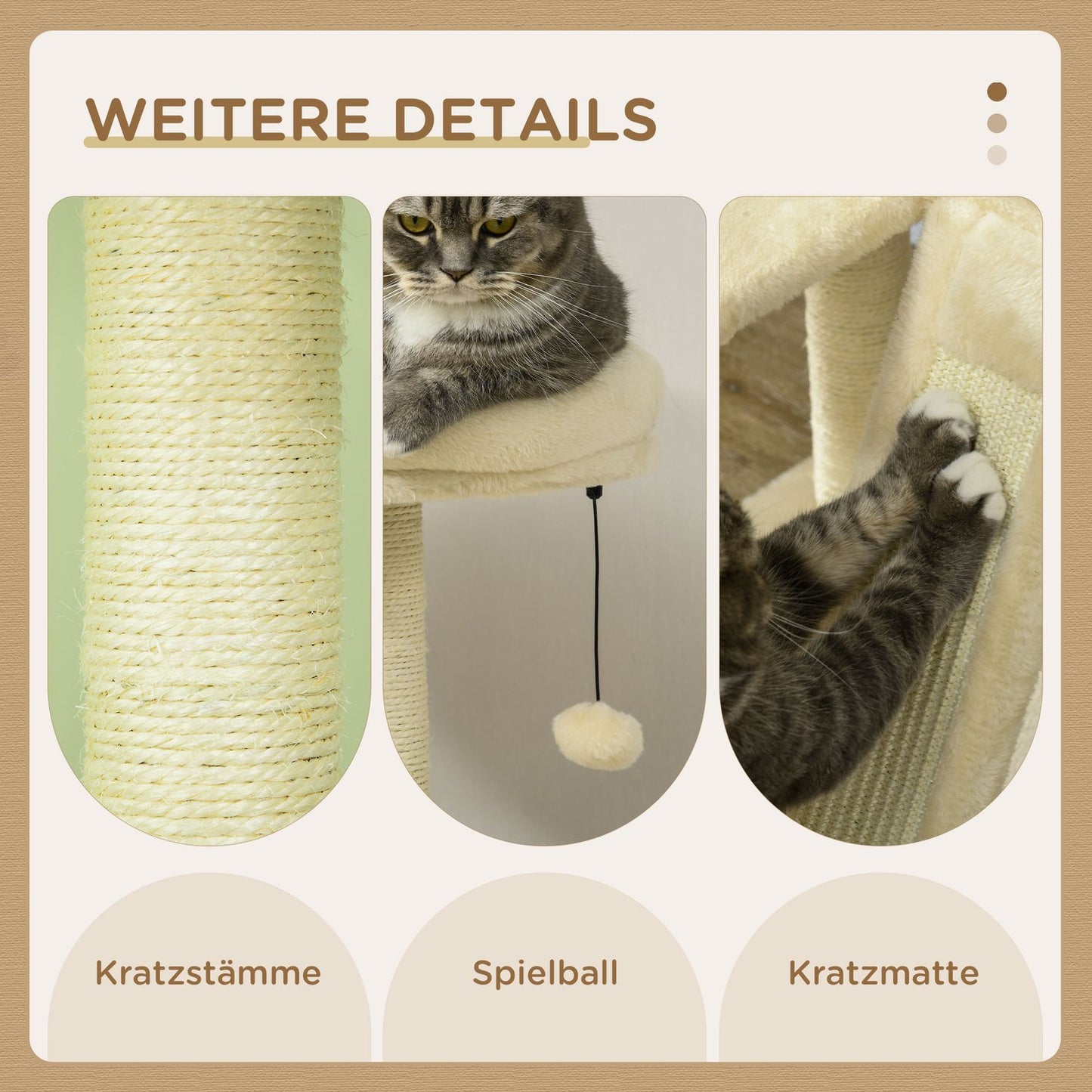Cat scratching post with cave, play ball, sisal platforms
