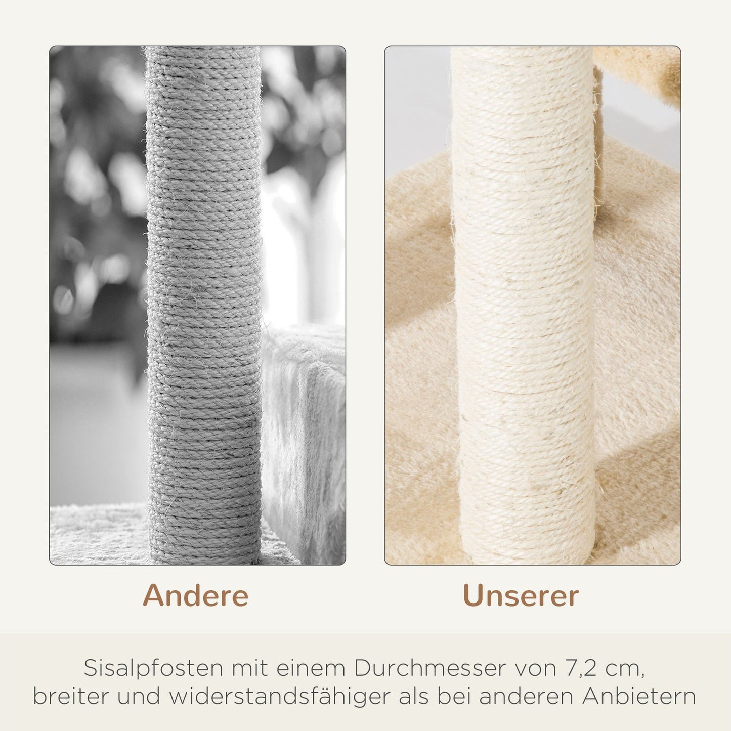 Cat scratching post, sisal columns, beige, 50x50x100 cm
