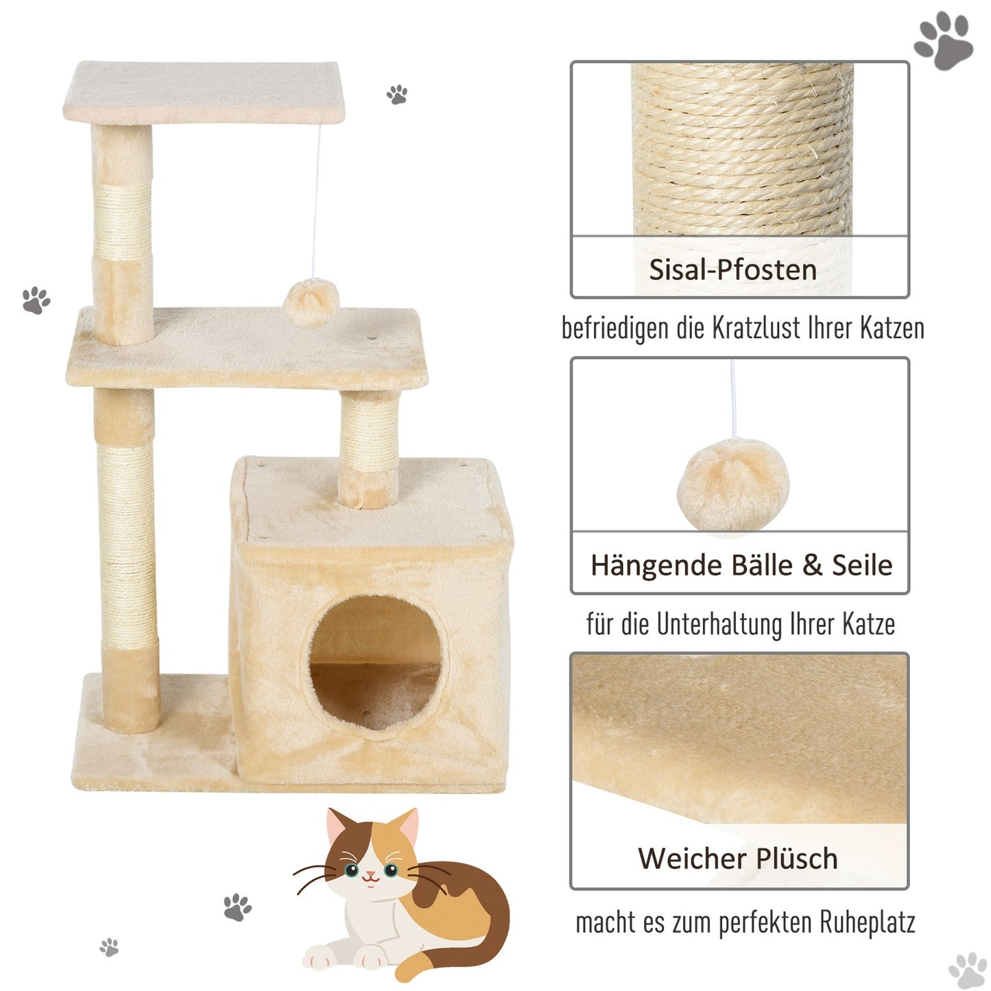 Sisal Cat scratching post, soft plush, stable, 50x30x80 cm