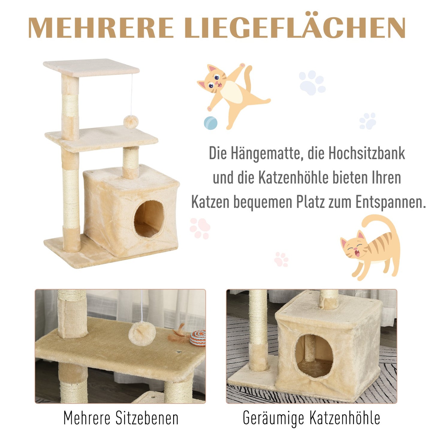 Sisal Cat scratching post, soft plush, stable, 50x30x80 cm