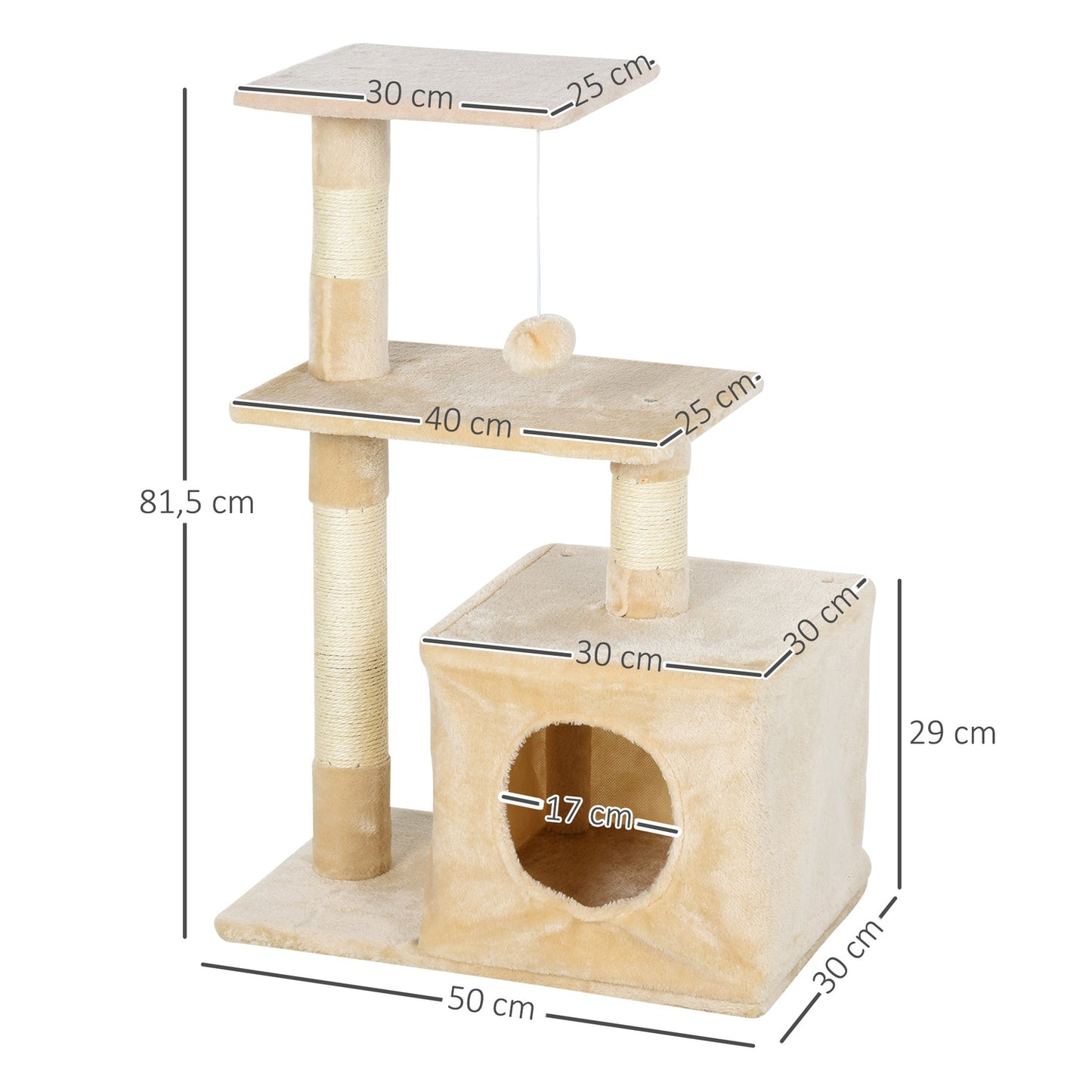 Sisal Cat scratching post, soft plush, stable, 50x30x80 cm