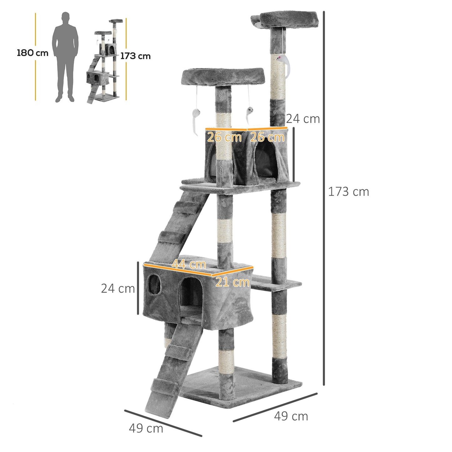 Multi-level cat climbing tree, XXL grey, 50x50x170 cm